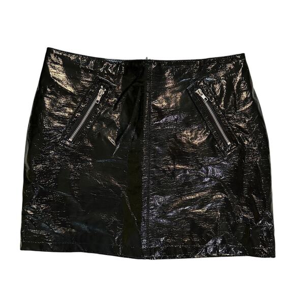 Black Pleather Mini Skirt – High Waisted Faux Leather – Size Large - Picture 1 of 3